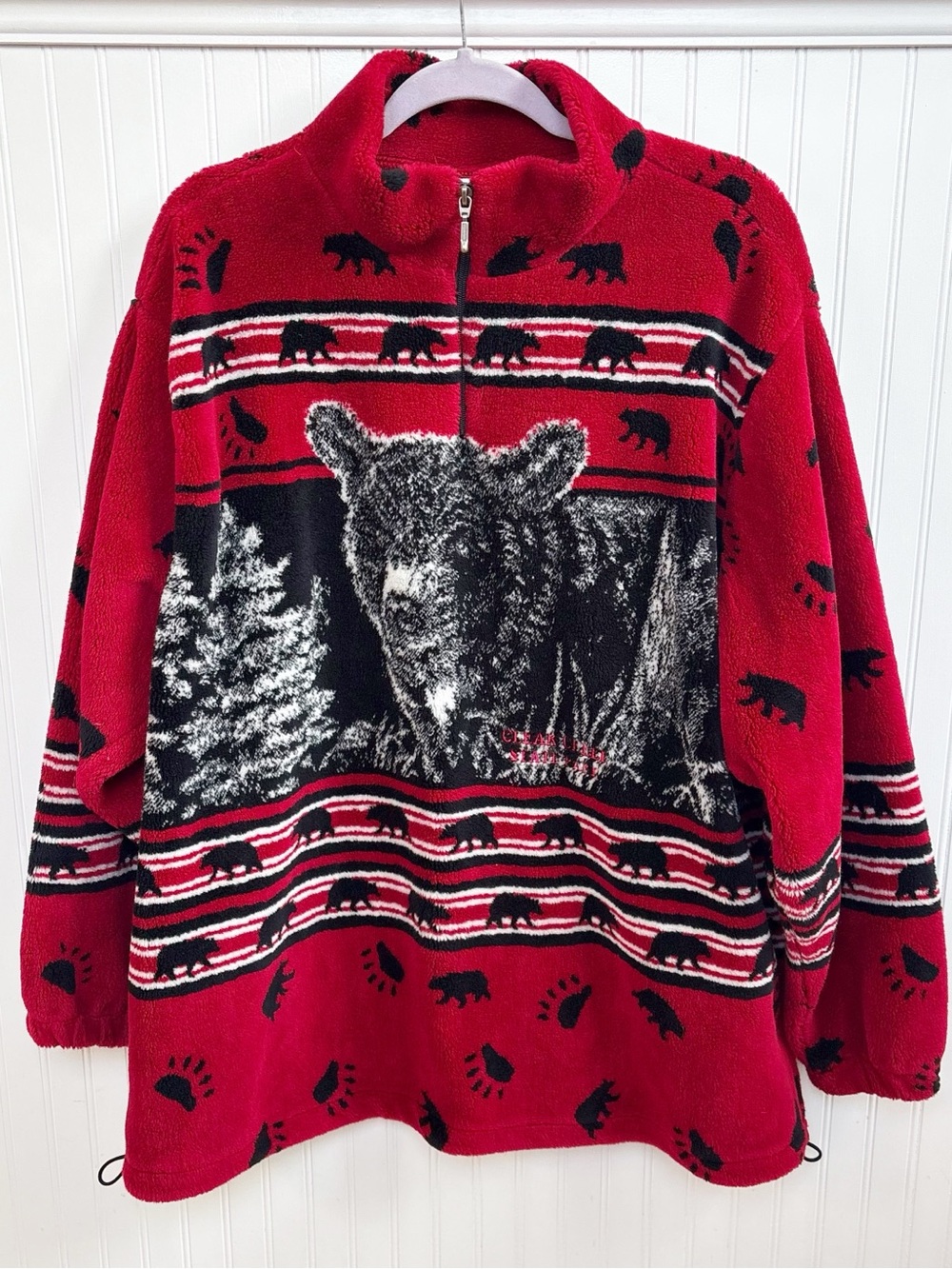 AU Art Unlimited Clear Creek State Park Bear Fleece Pullover Men’s XXL Red/Black